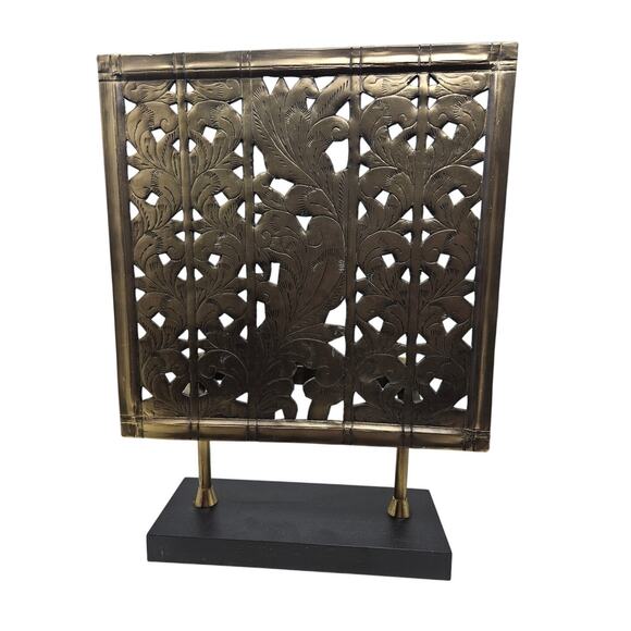 Pottery Barn Candelabra Screen Boho Candle Holder Metal Wooden Base 16x10 - Picture 1 of 4